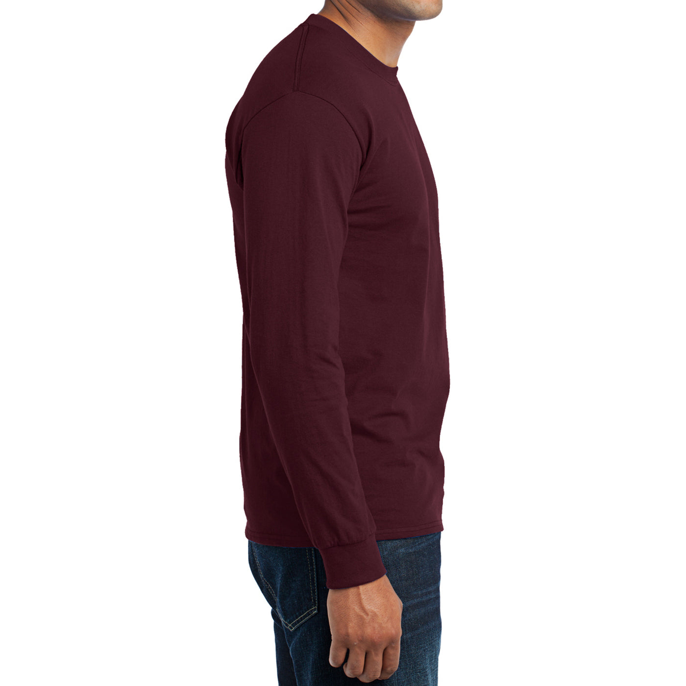 Men's Long Sleeve Core Blend Tee - Athletic Maroon – Side