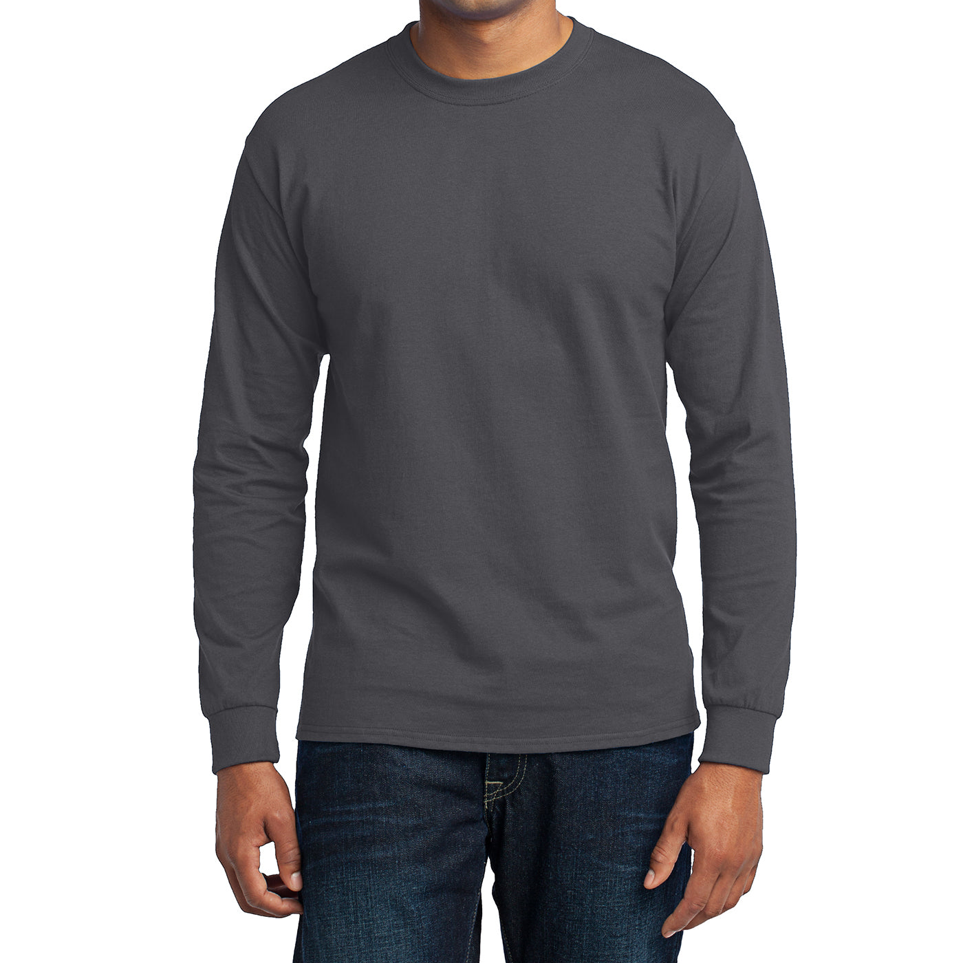 Men's Long Sleeve Core Blend Tee - Charcoal – Front