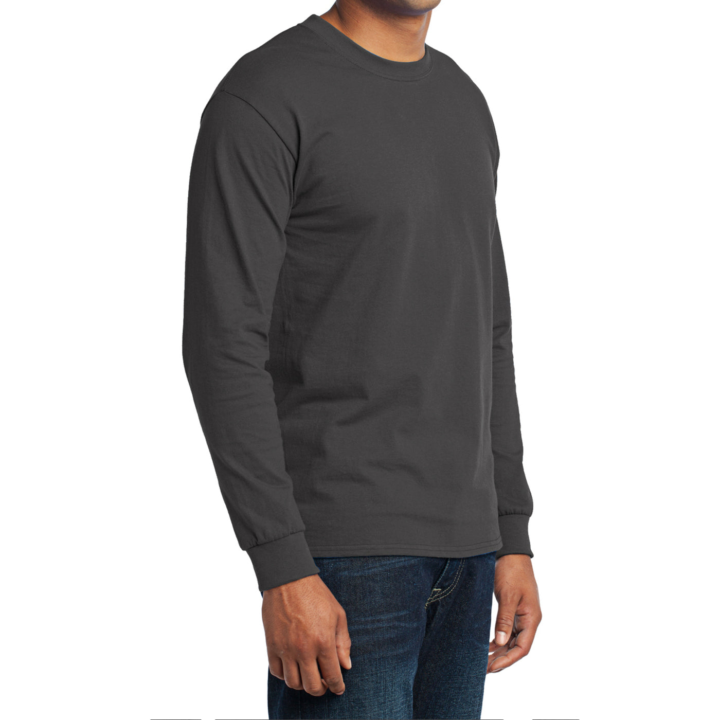 Men's Long Sleeve Core Blend Tee - Charcoal – Side