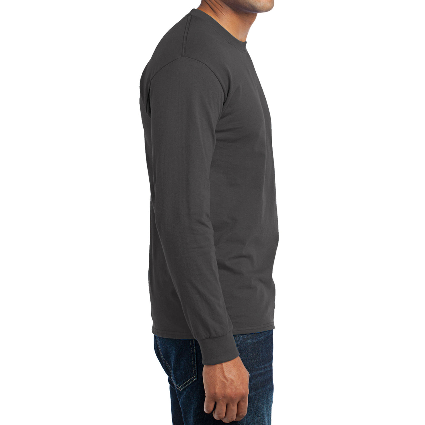 Men's Long Sleeve Core Blend Tee - Charcoal – Side