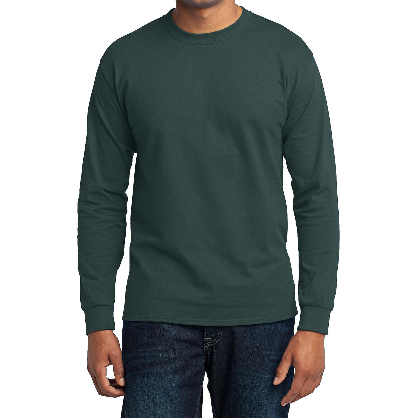 Men's Long Sleeve Core Blend Tee - Dark Green – Front