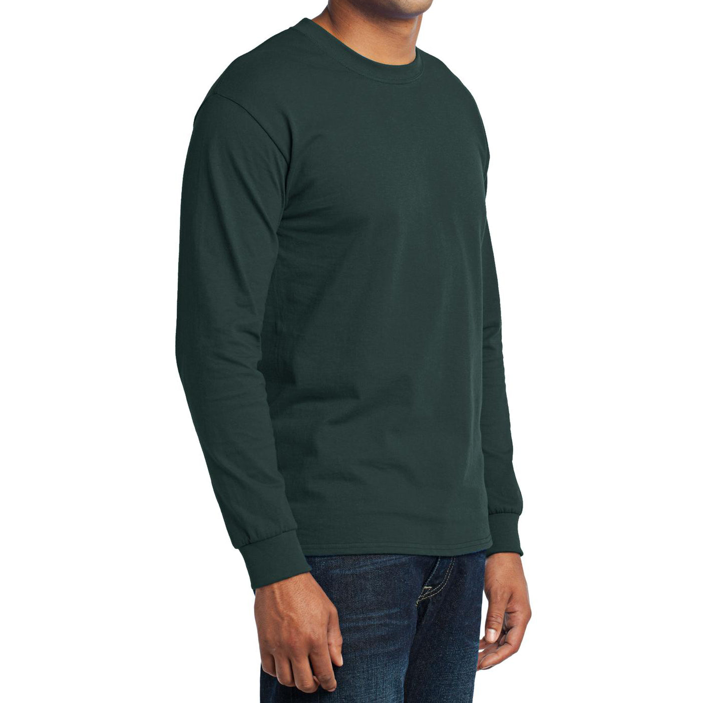 Men's Long Sleeve Core Blend Tee - Dark Green – Side
