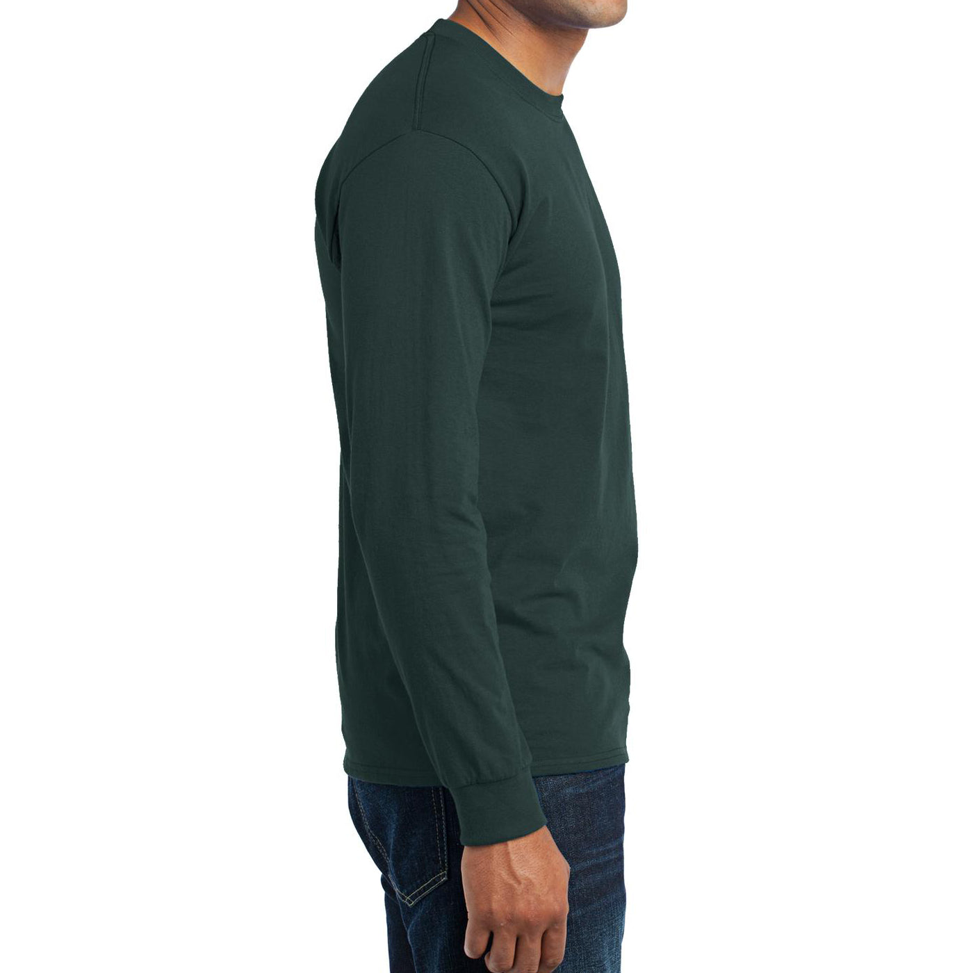 Men's Long Sleeve Core Blend Tee - Dark Green – Side