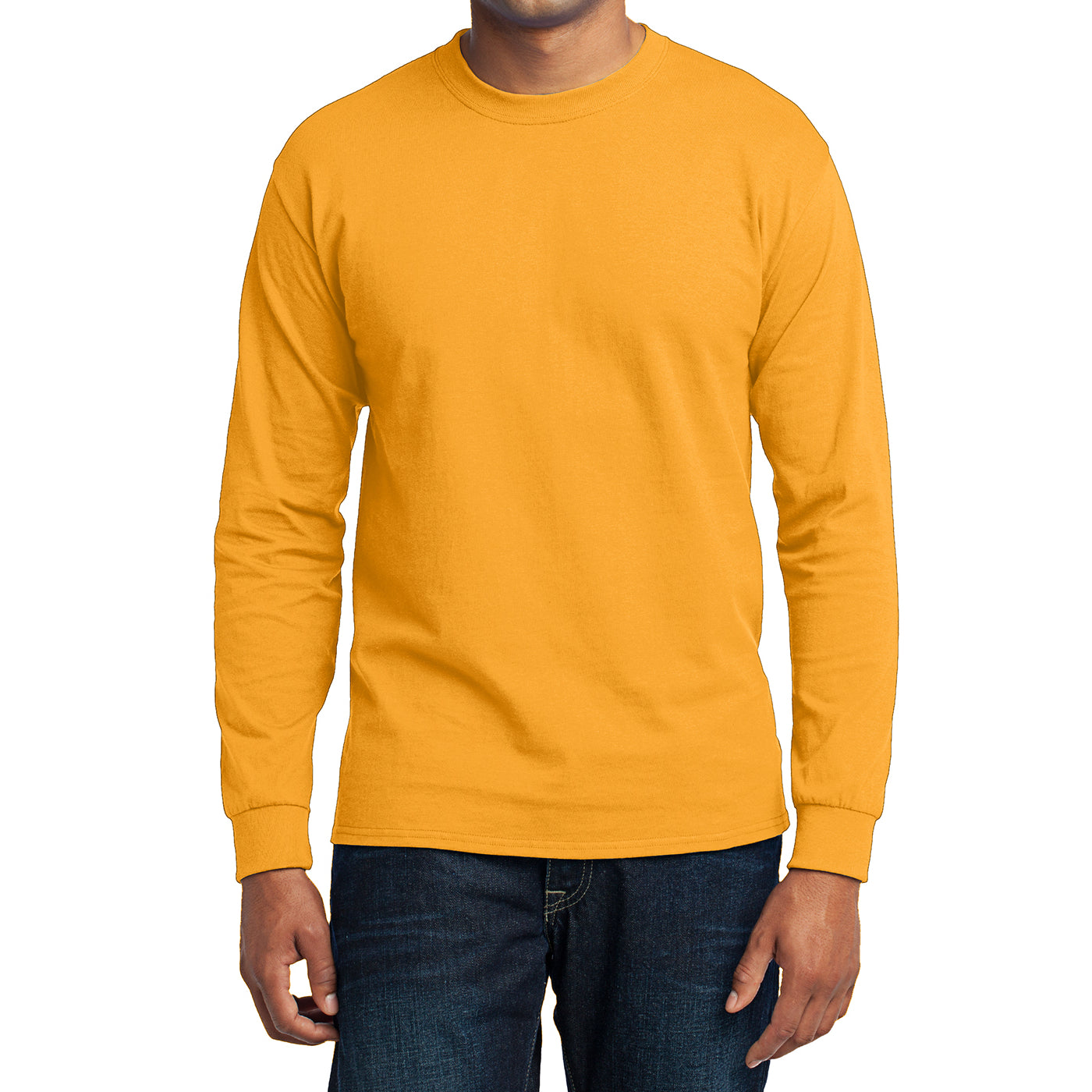Men's Long Sleeve Core Blend Tee - Gold – Front