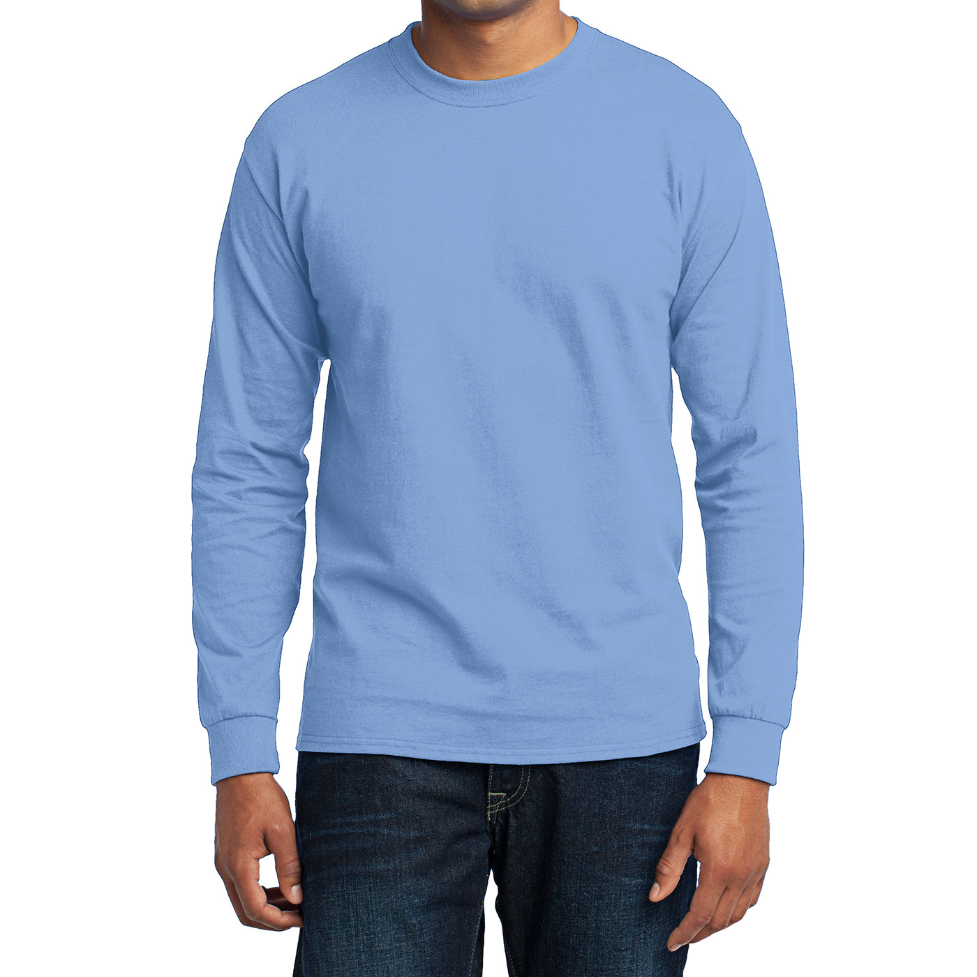 Men's Long Sleeve Core Blend Tee - Light Blue – Front