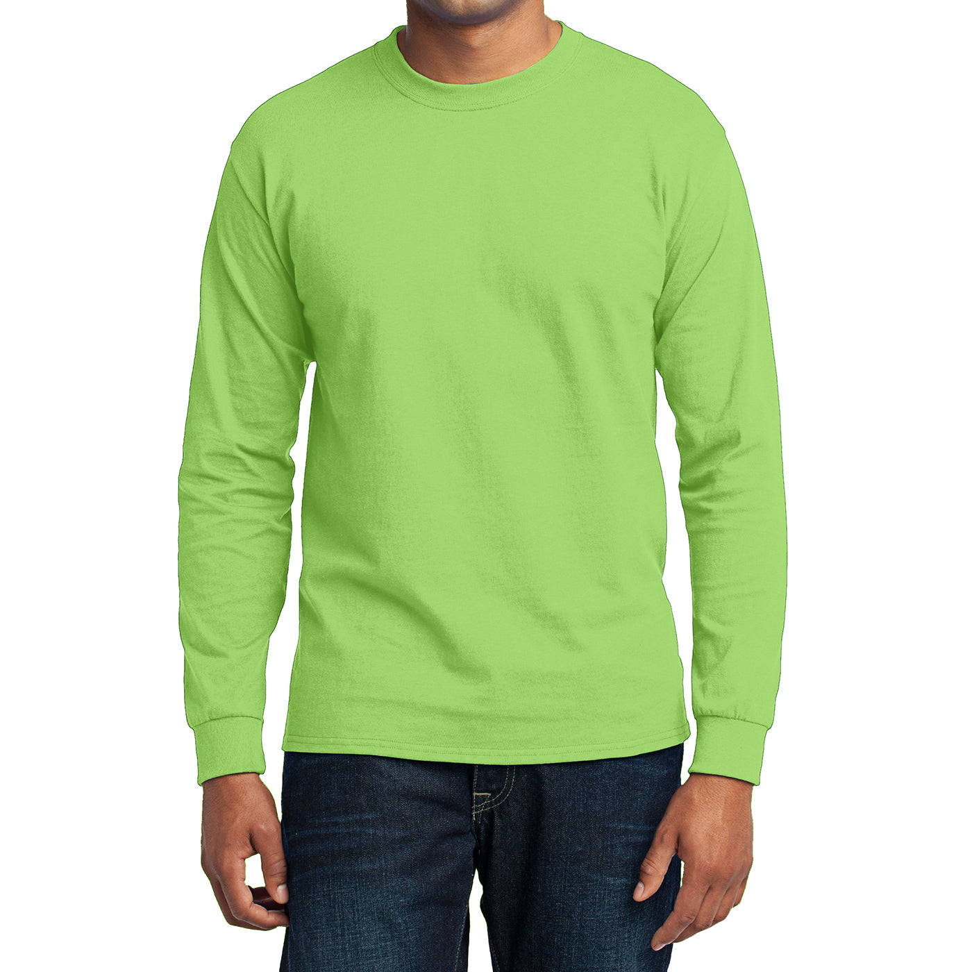 Men's Long Sleeve Core Blend Tee - Lime – Front