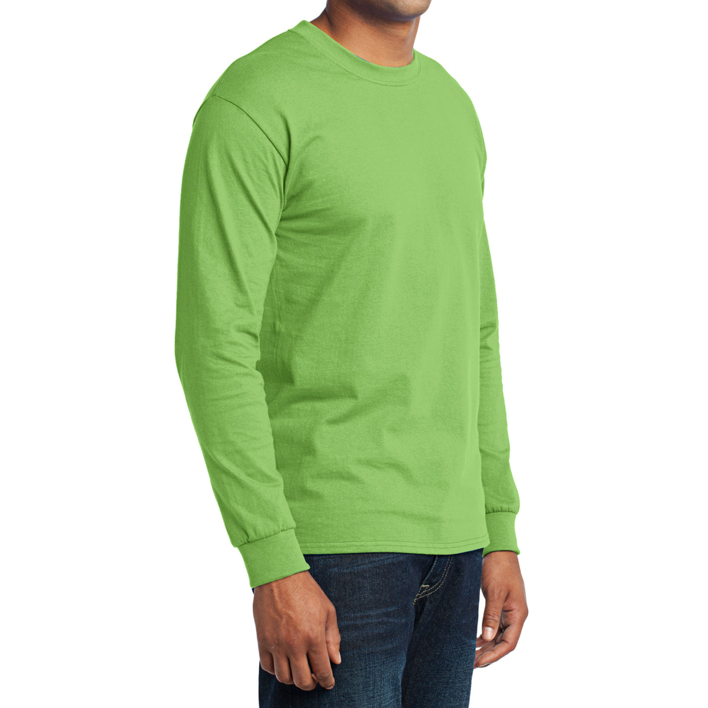 Men's Long Sleeve Core Blend Tee - Lime – Side