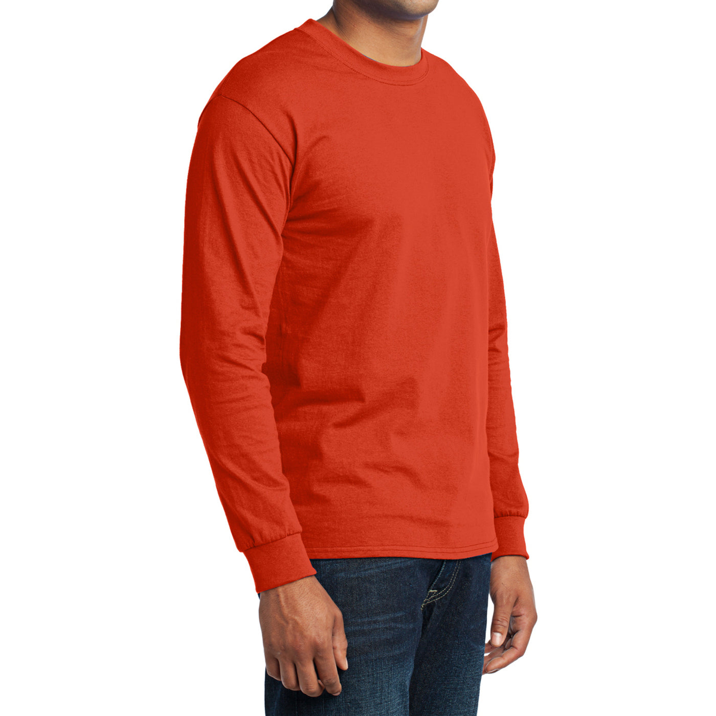 Men's Long Sleeve Core Blend Tee - Orange – Side