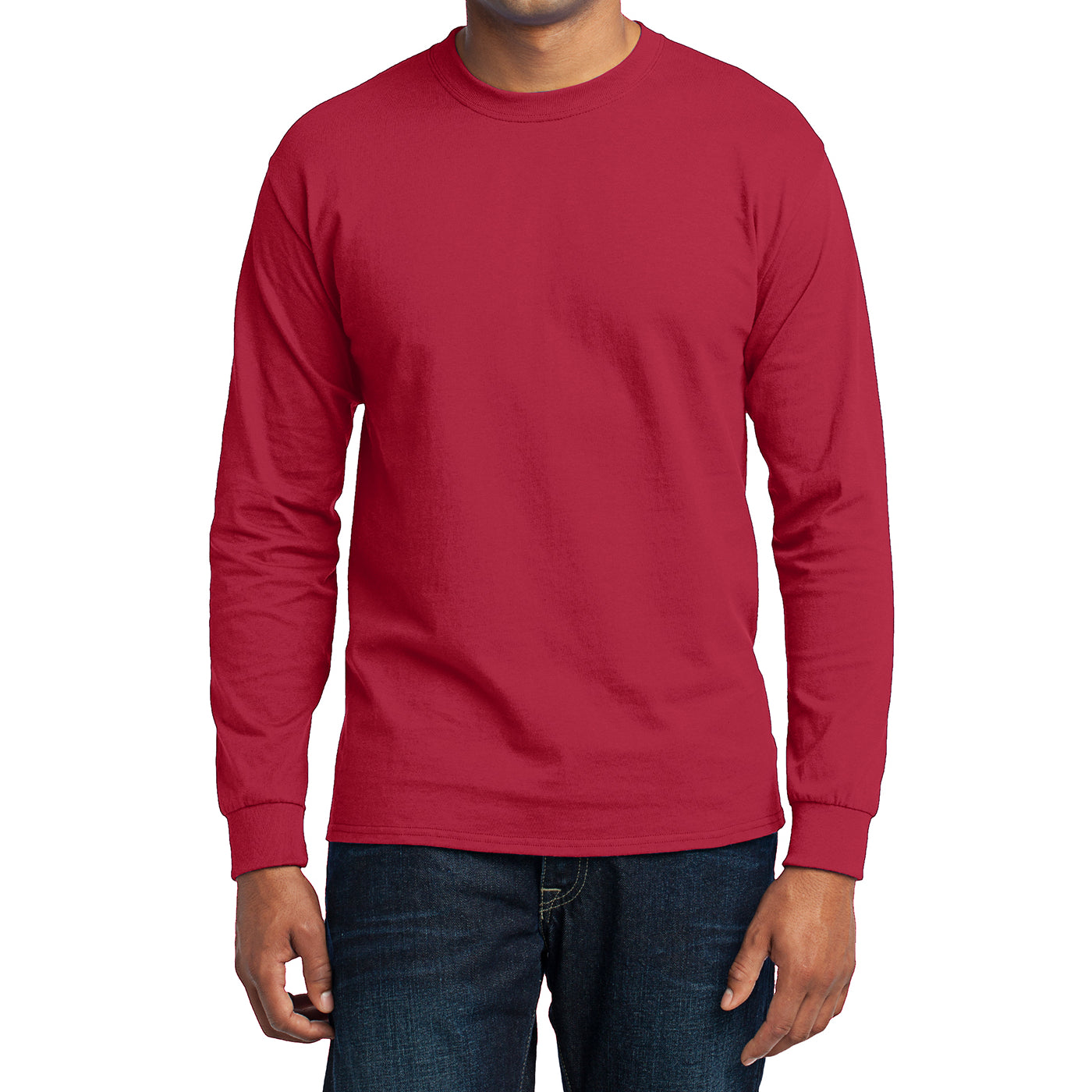 Men's Long Sleeve Core Blend Tee - Red – Front