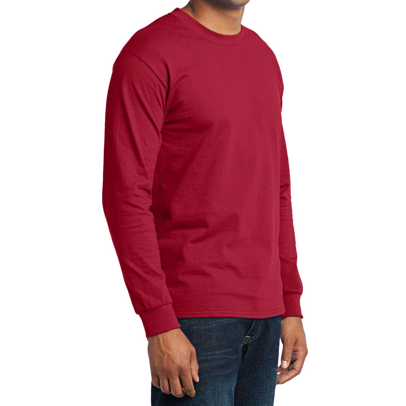 Men's Long Sleeve Core Blend Tee - Red – Side