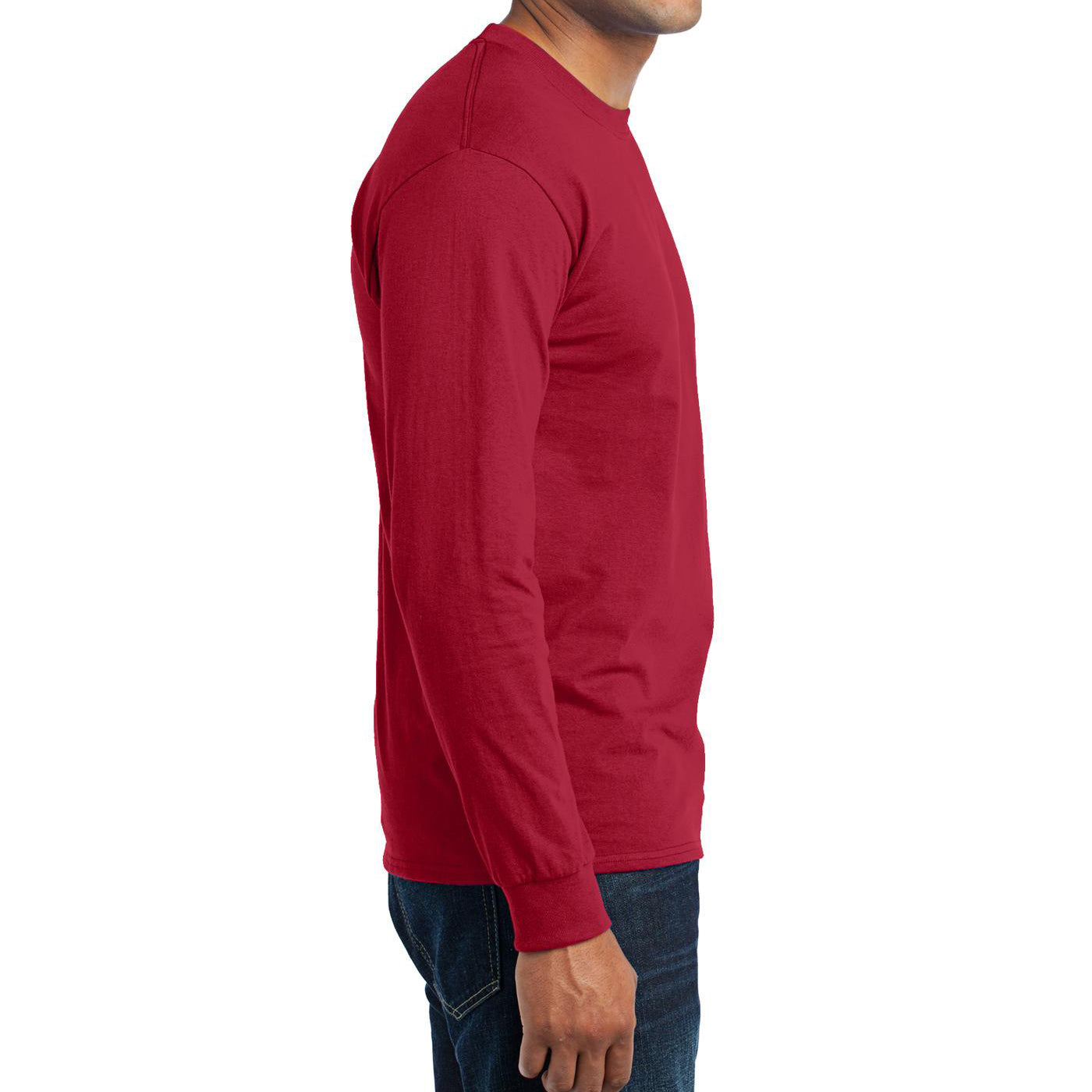 Men's Long Sleeve Core Blend Tee - Red – Side