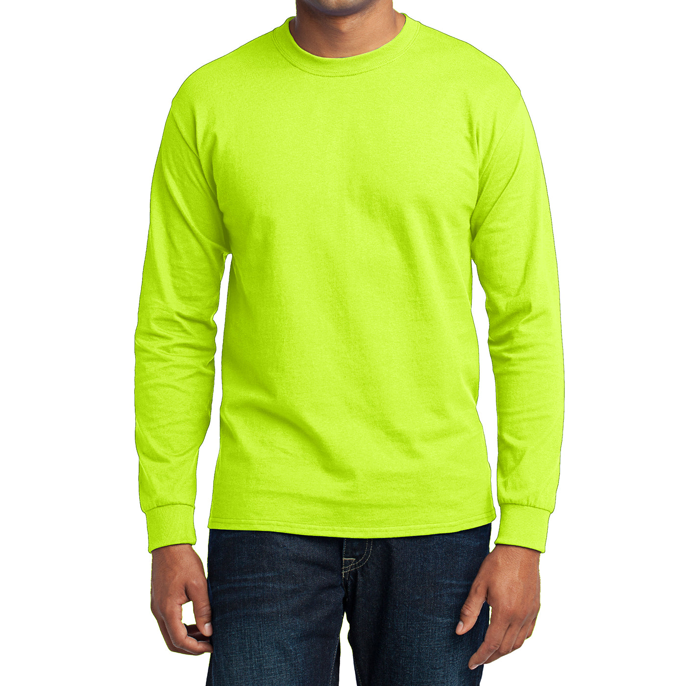 Men's Long Sleeve Core Blend Tee - Safety Green – Front