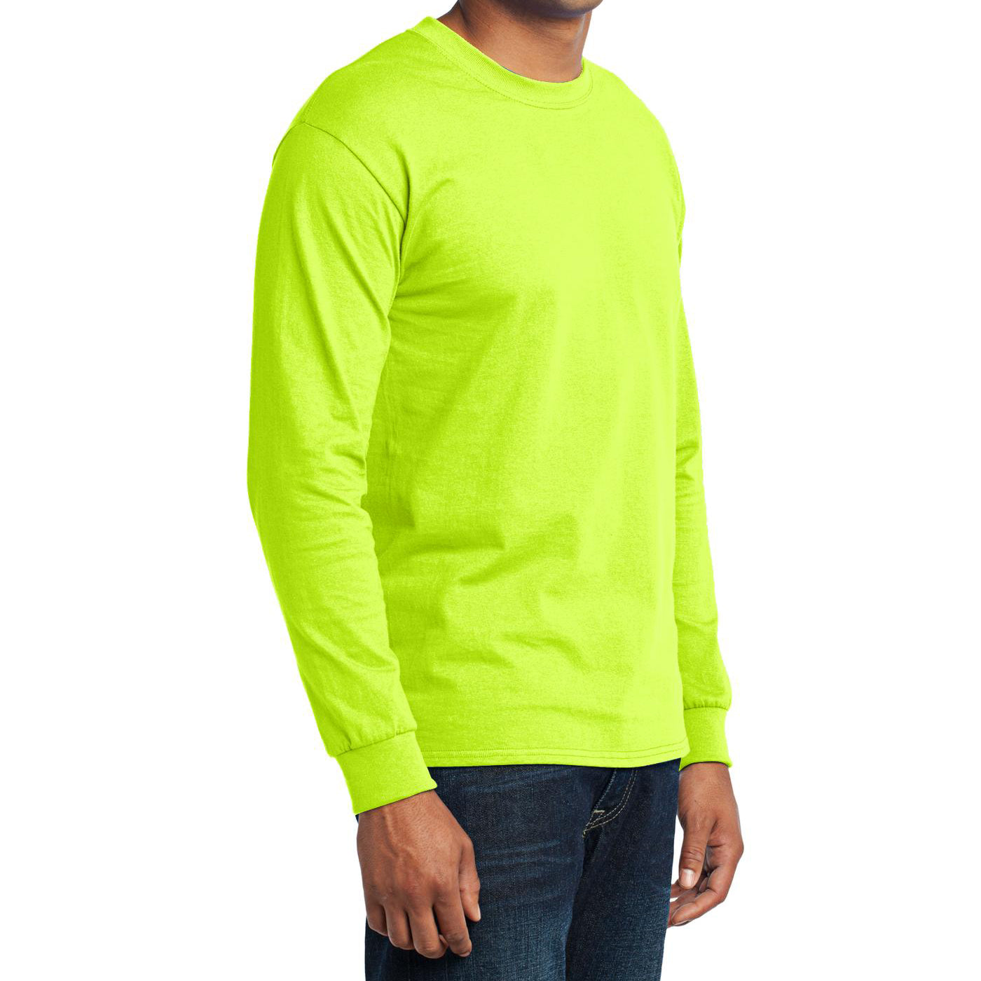 Men's Long Sleeve Core Blend Tee - Safety Green – Side