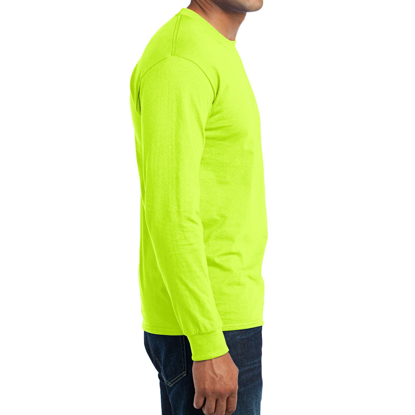 Men's Long Sleeve Core Blend Tee - Safety Green – Side