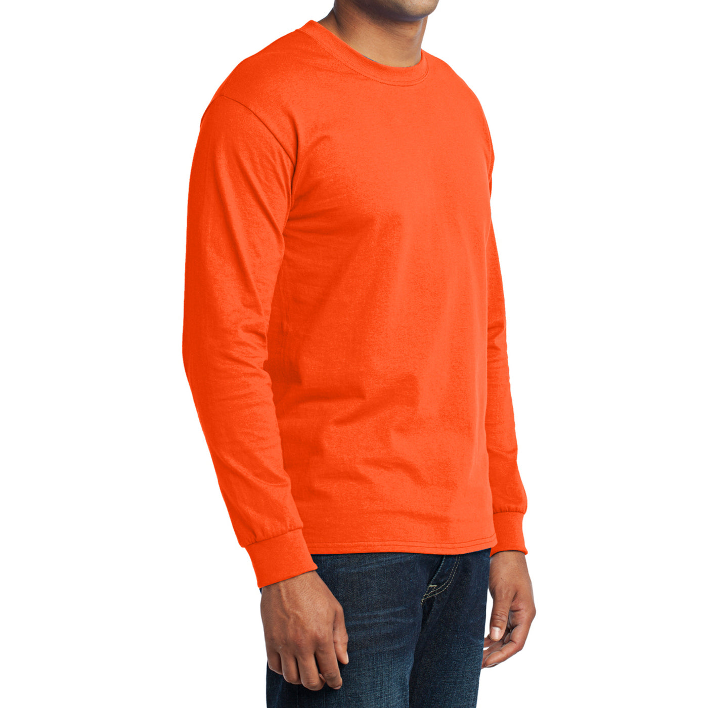 Men's Long Sleeve Core Blend Tee - Safety Orange – Side