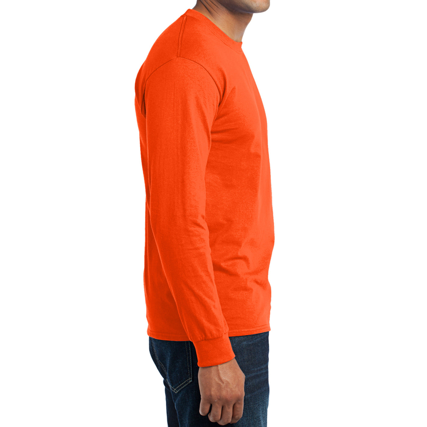 Men's Long Sleeve Core Blend Tee - Safety Orange – Side