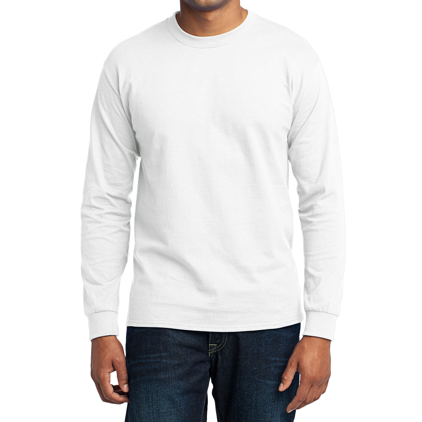 Men's Long Sleeve Core Blend Tee - White – Front