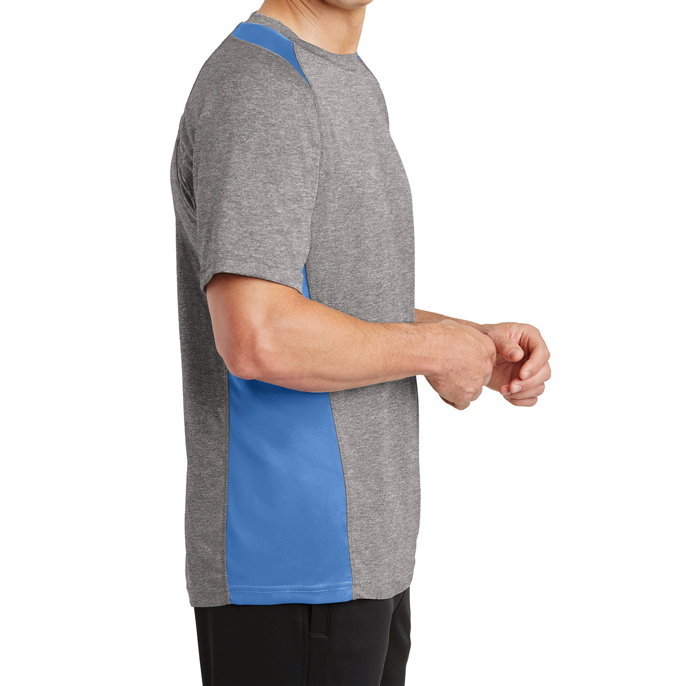 Men's Heather Colorblock Contender Tee Vintage Heather/ Carolina Blue Side