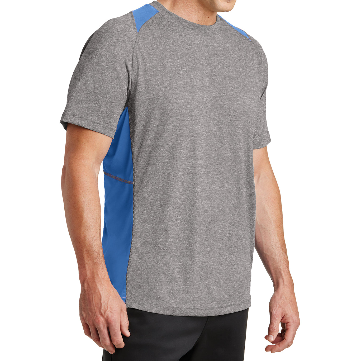 Men's Heather Colorblock Contender Tee Vintage Heather/ Carolina Blue Side