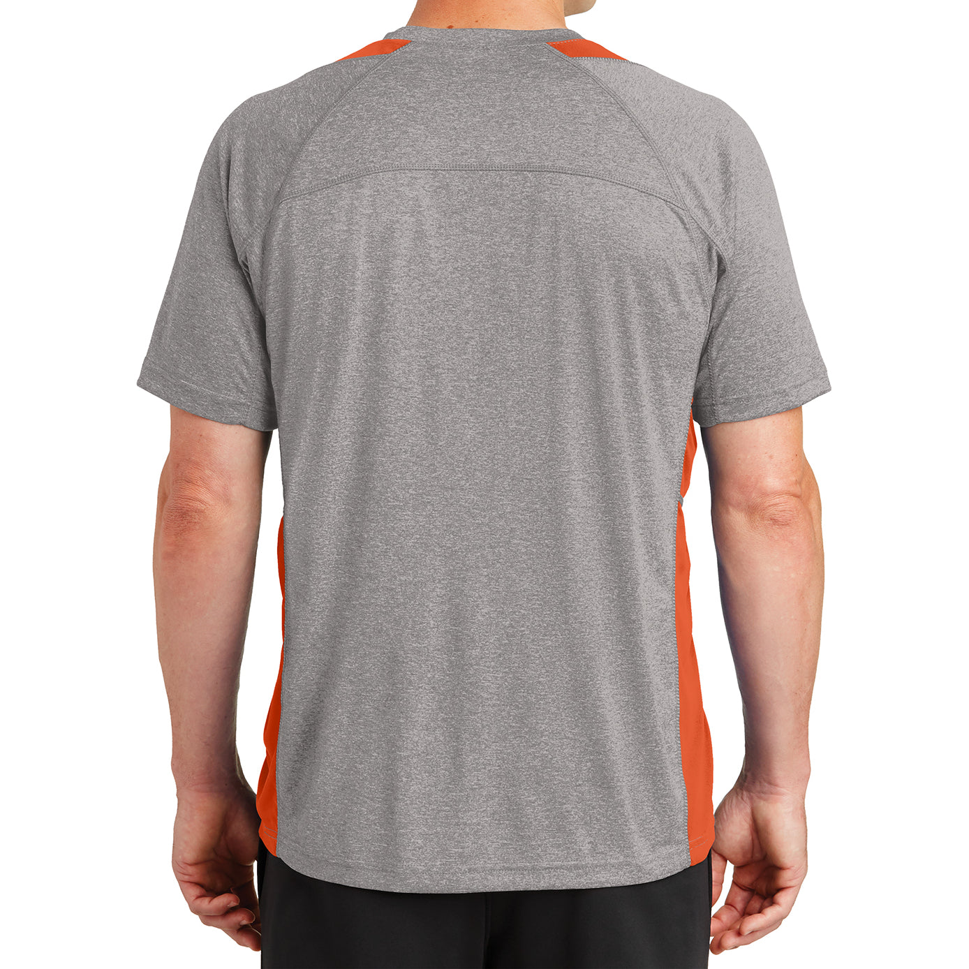 Men's Heather Colorblock Contender Tee Vintage Heather/ Deep Orange Back