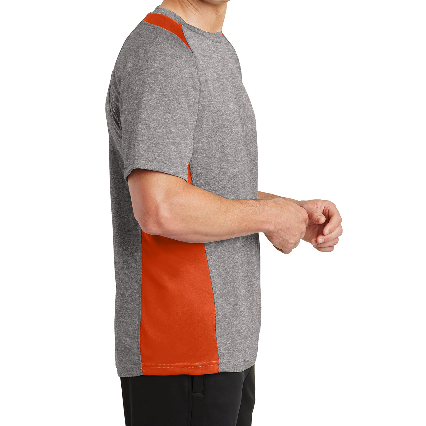 Men's Heather Colorblock Contender Tee Vintage Heather/ Deep Orange Side