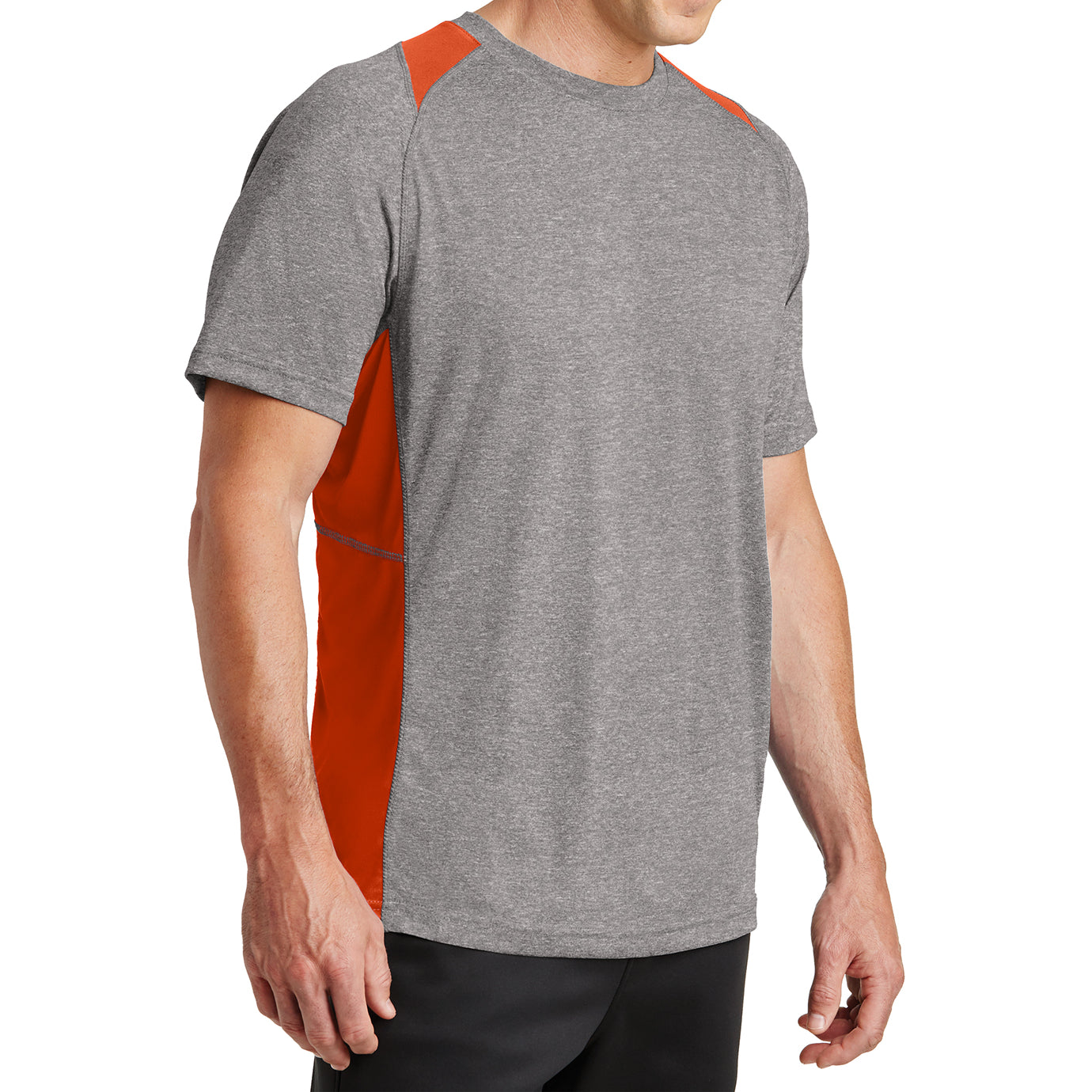 Men's Heather Colorblock Contender Tee Vintage Heather/ Deep Orange Side