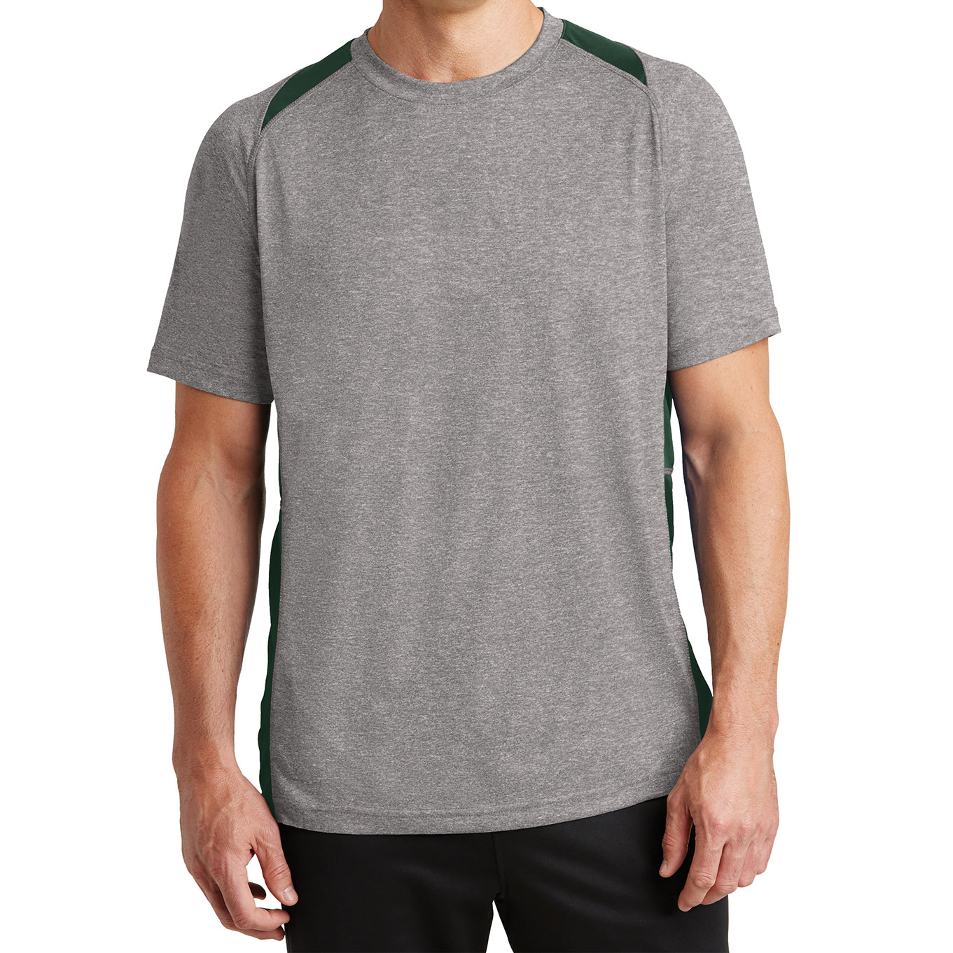 Men's Heather Colorblock Contender Tee Vintage Heather/ Forest Green Front