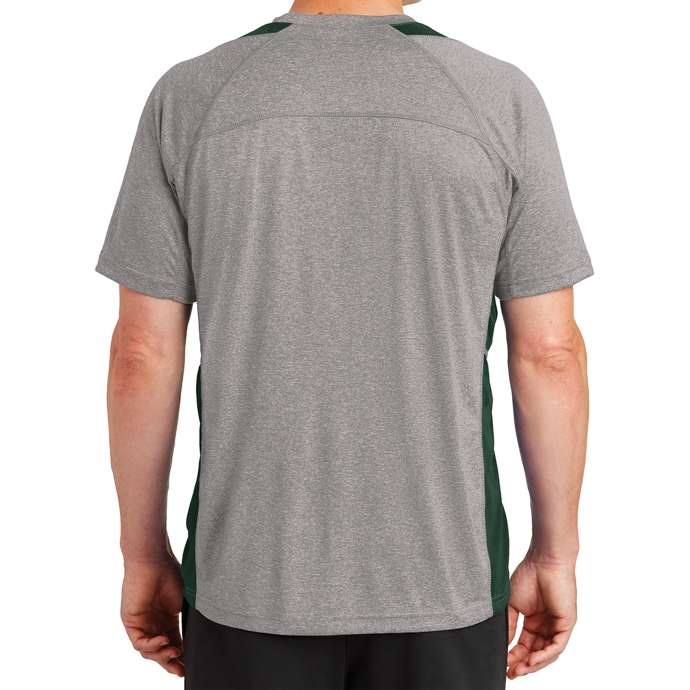 Men's Heather Colorblock Contender Tee Vintage Heather/ Forest Green Back