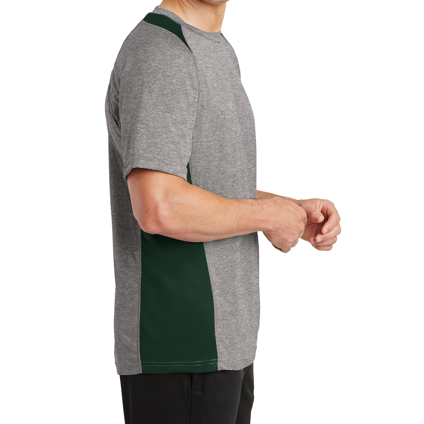 Men's Heather Colorblock Contender Tee Vintage Heather/ Forest Green Side