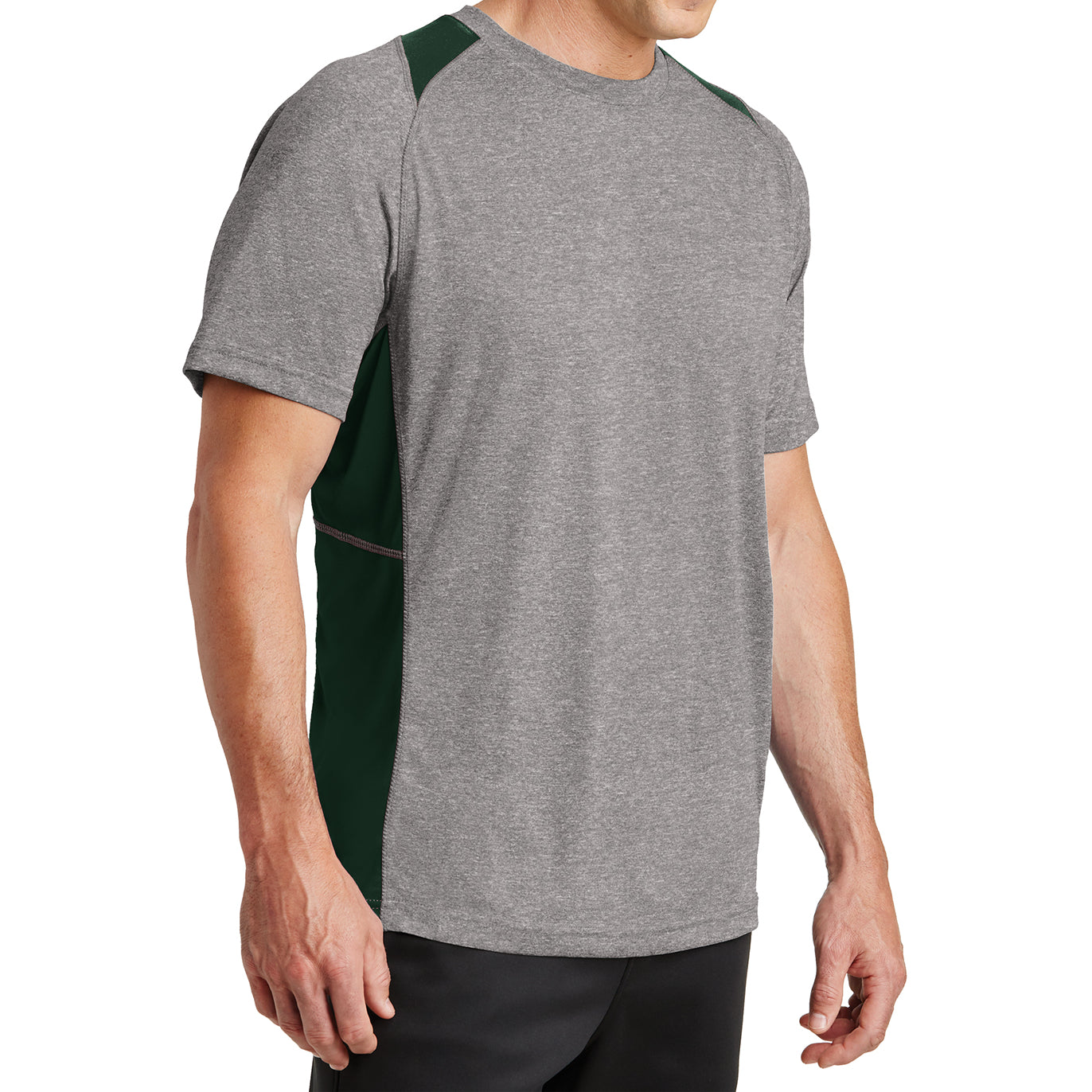 Men's Heather Colorblock Contender Tee Vintage Heather/ Forest Green Side