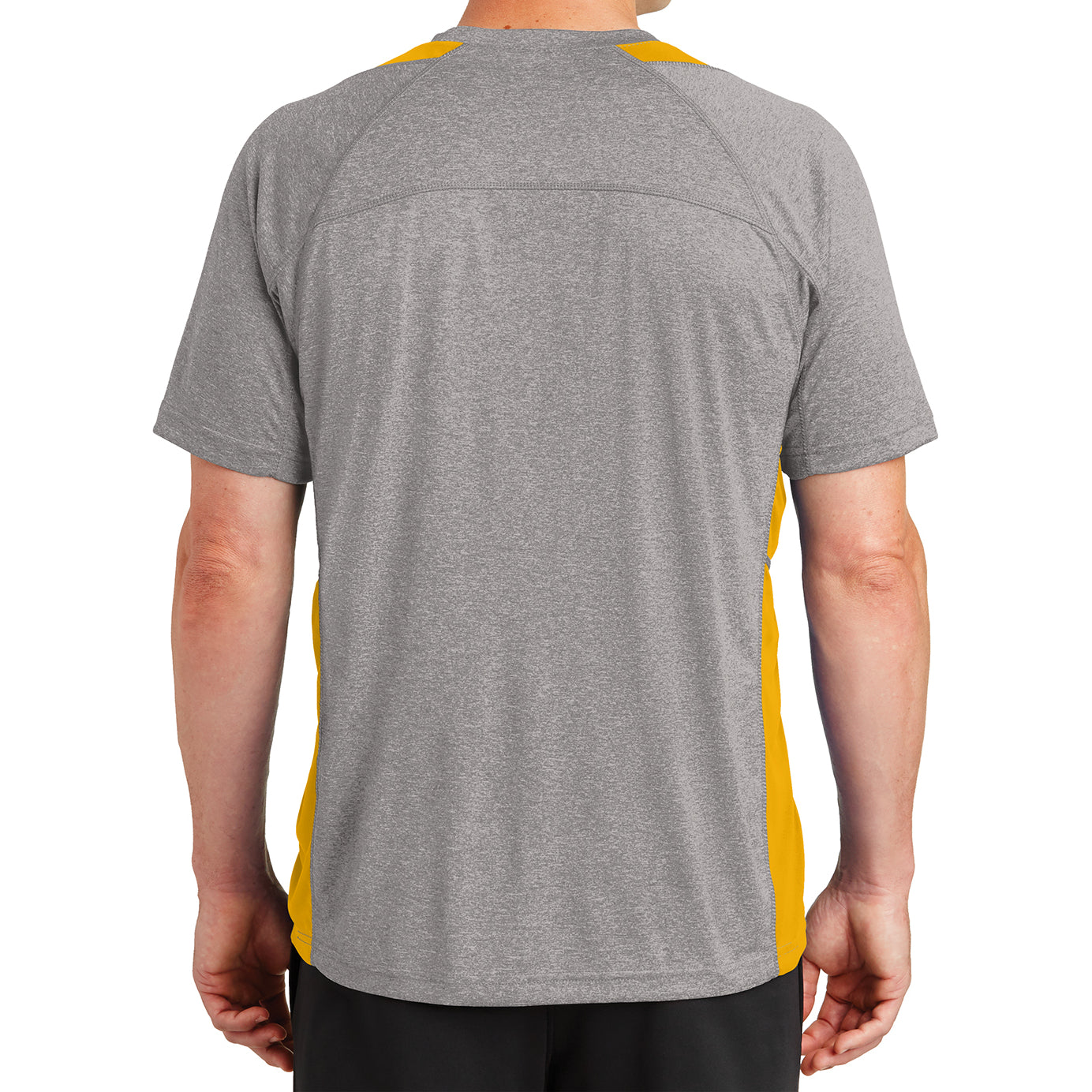 Men's Heather Colorblock Contender Tee Vintage Heather/ Gold Back
