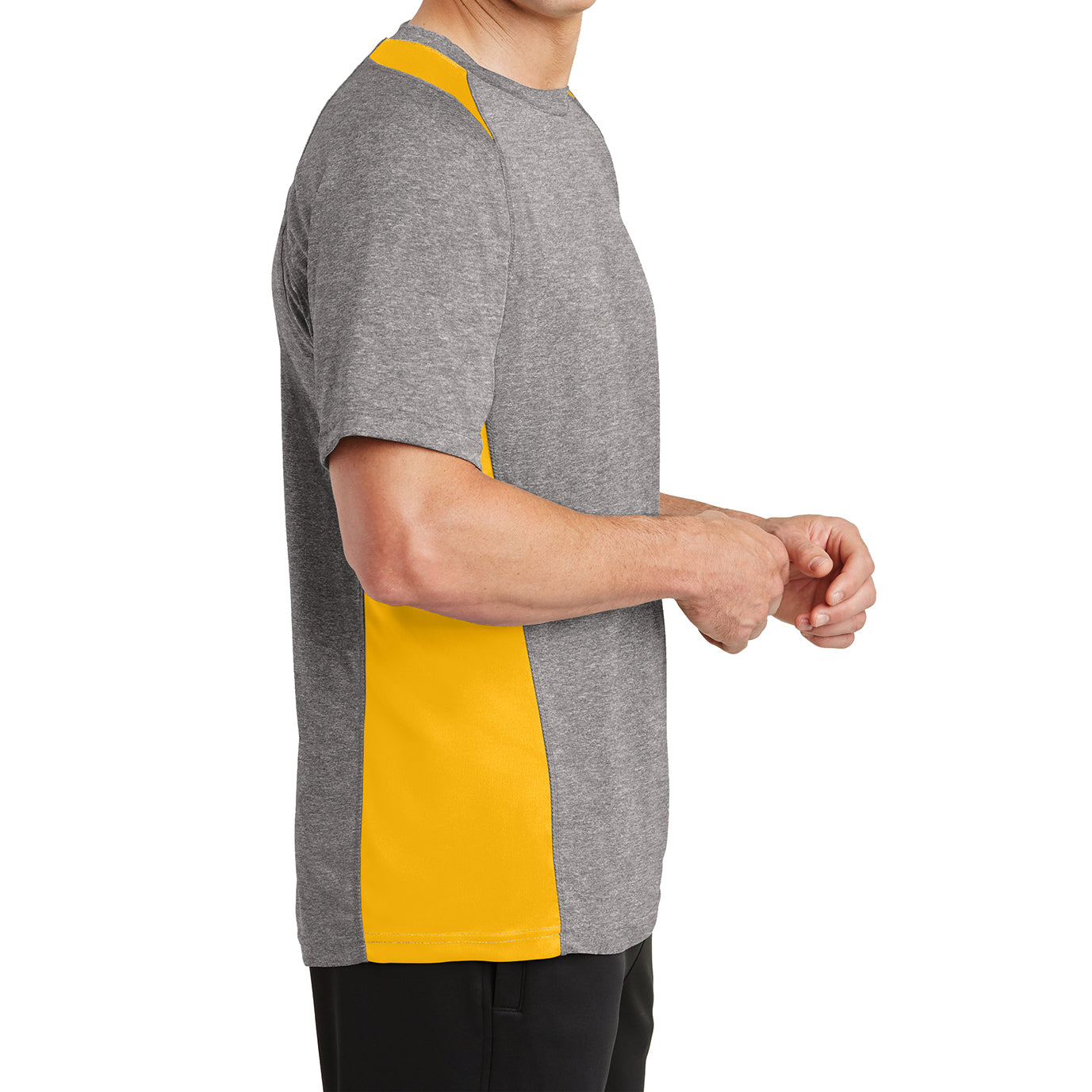 Men's Heather Colorblock Contender Tee Vintage Heather/ Gold Side