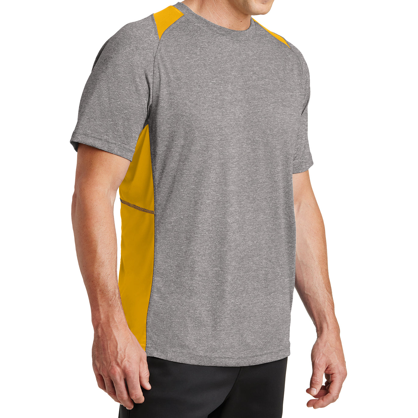 Men's Heather Colorblock Contender Tee Vintage Heather/ Gold Side