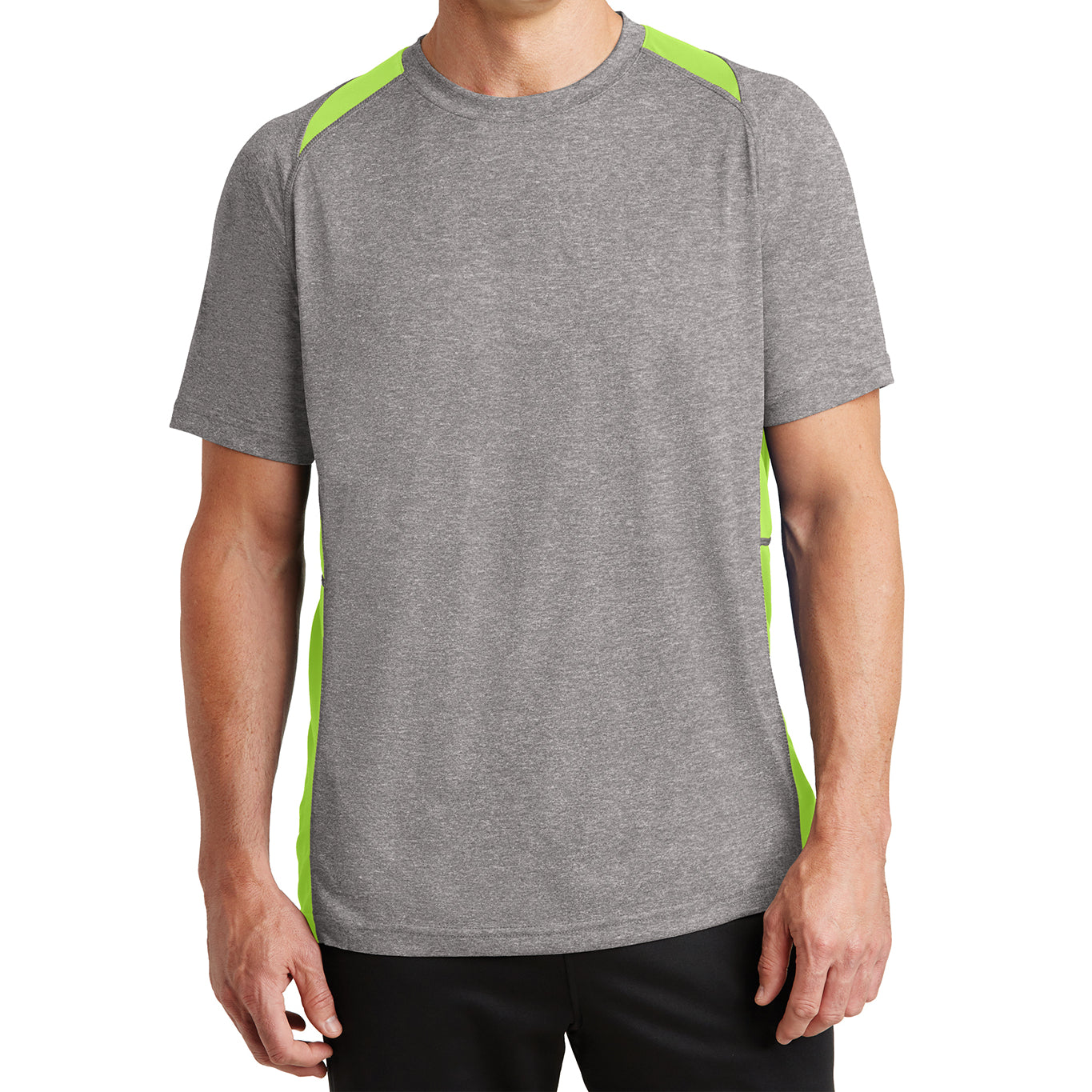 Men's Heather Colorblock Contender Tee Vintage Heather/ Lime Shock Front
