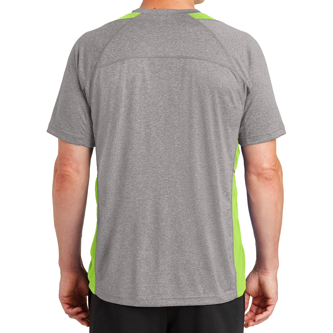 Men's Heather Colorblock Contender Tee Vintage Heather/ Lime Shock Back