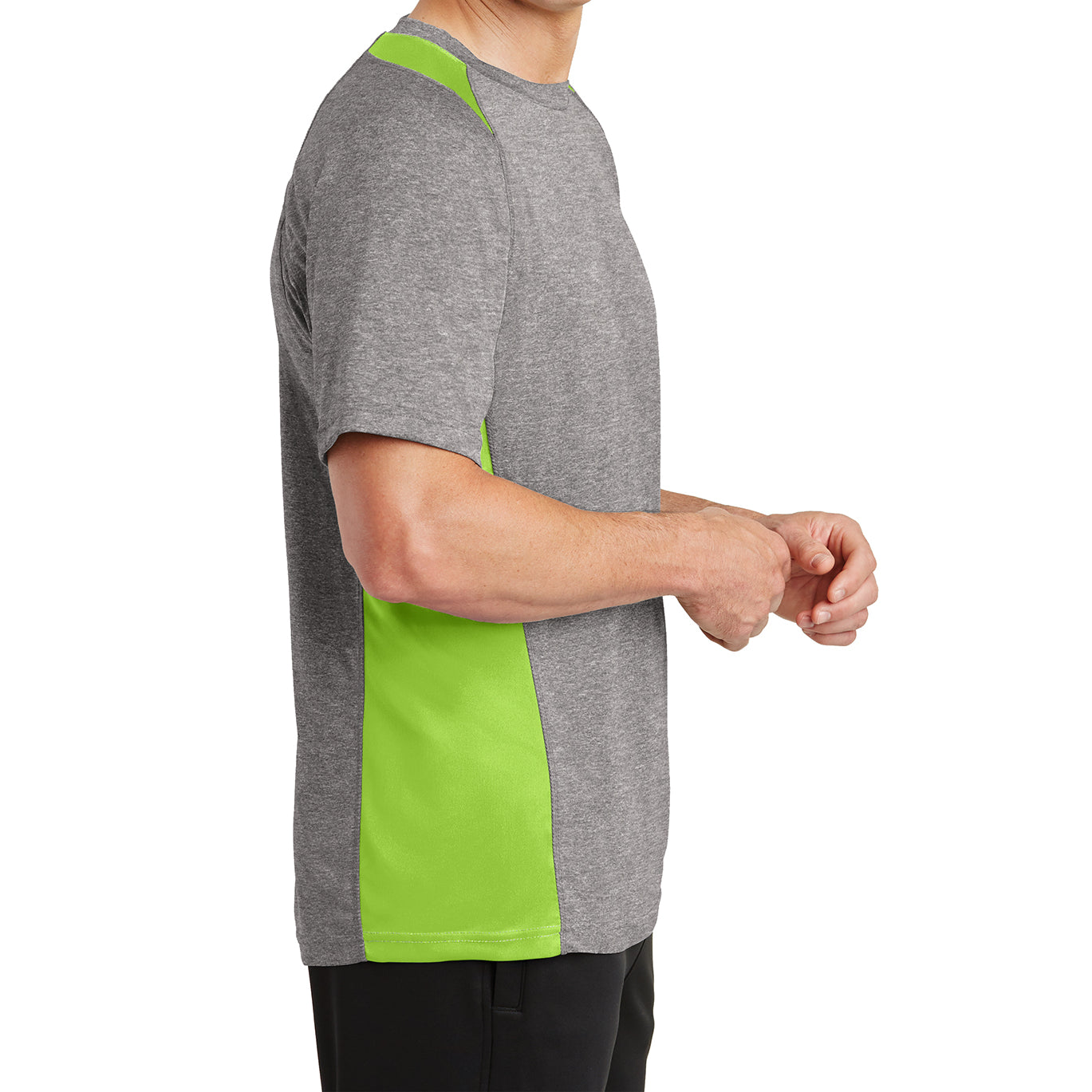 Men's Heather Colorblock Contender Tee Vintage Heather/ Lime Shock Side