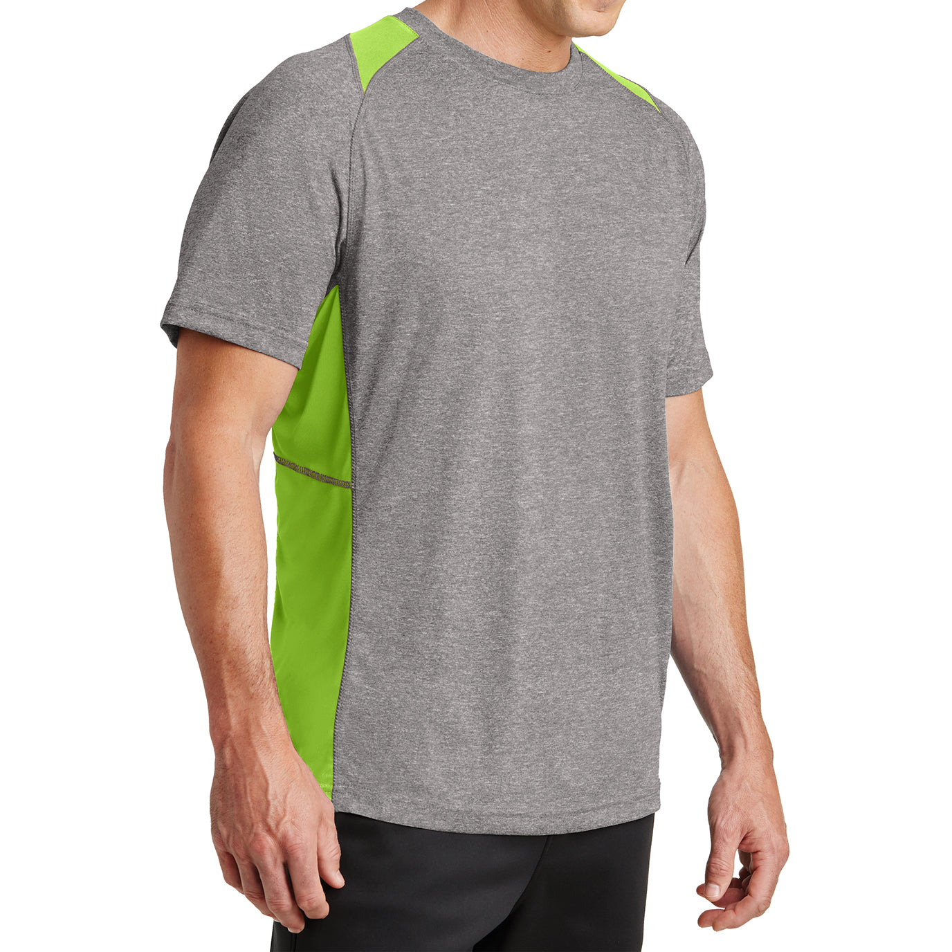 Men's Heather Colorblock Contender Tee Vintage Heather/ Lime Shock Side