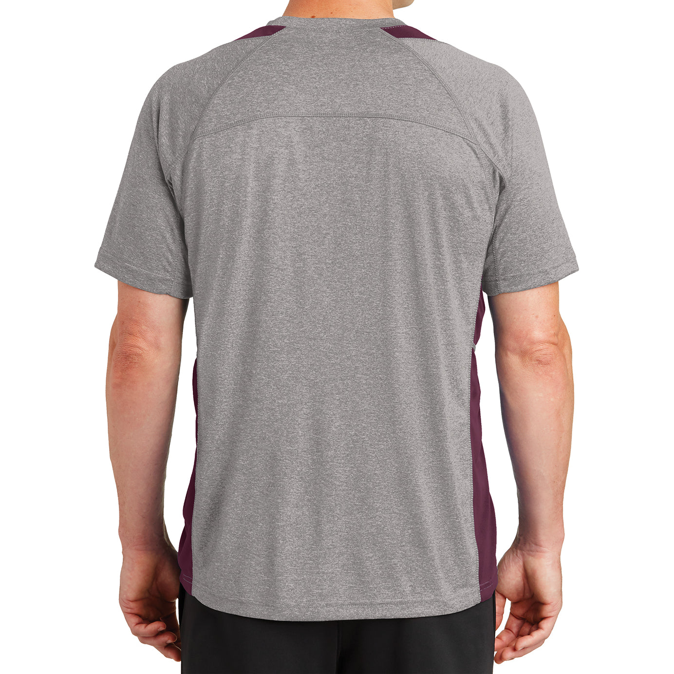 Men's Heather Colorblock Contender Tee Vintage Heather/ Maroon Back