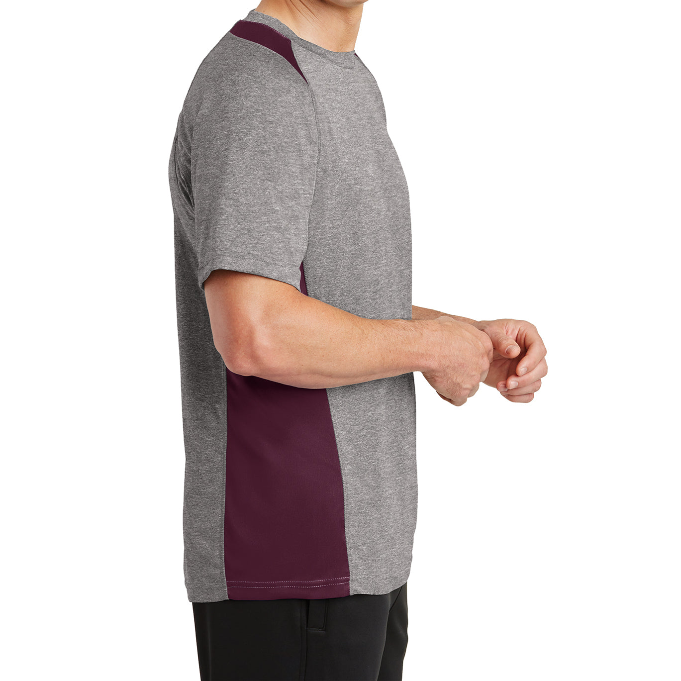 Men's Heather Colorblock Contender Tee Vintage Heather/ Maroon Side
