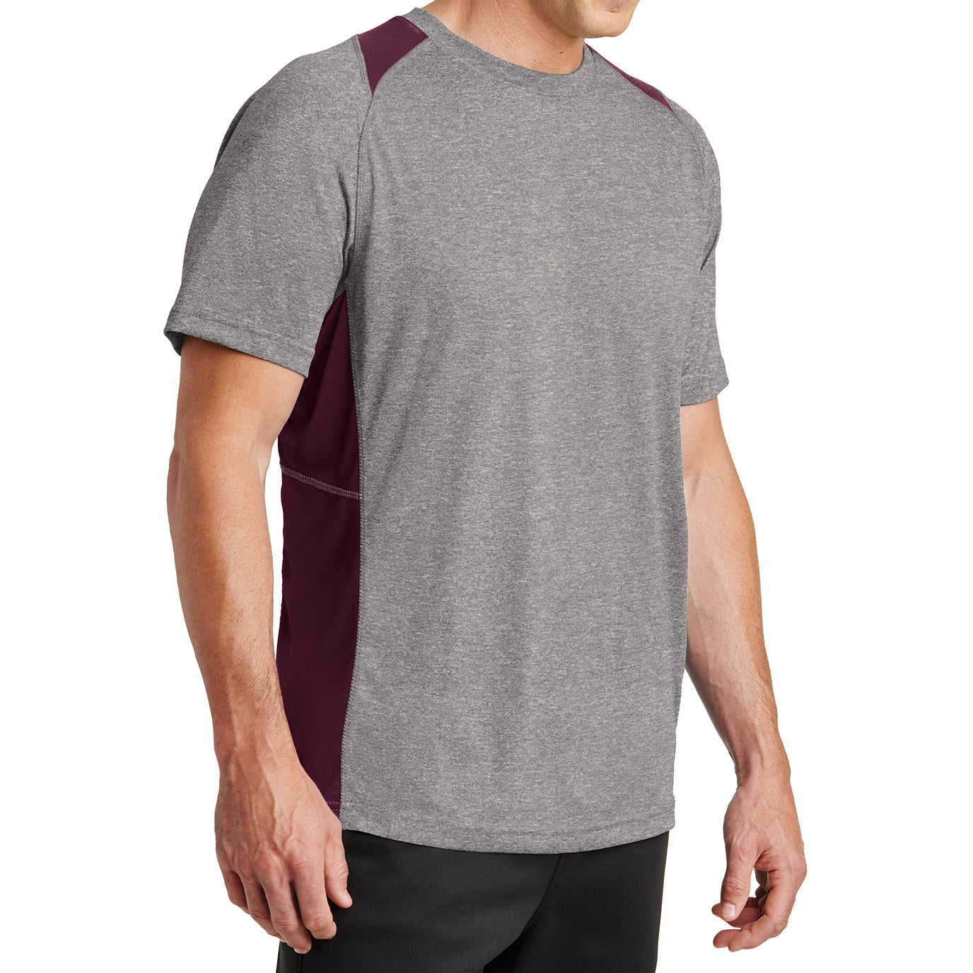 Men's Heather Colorblock Contender Tee Vintage Heather/ Maroon Side