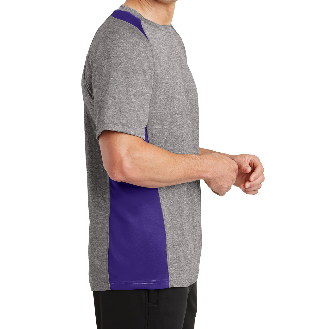 Men's Heather Colorblock Contender Tee Vintage Heather/ Purple Side