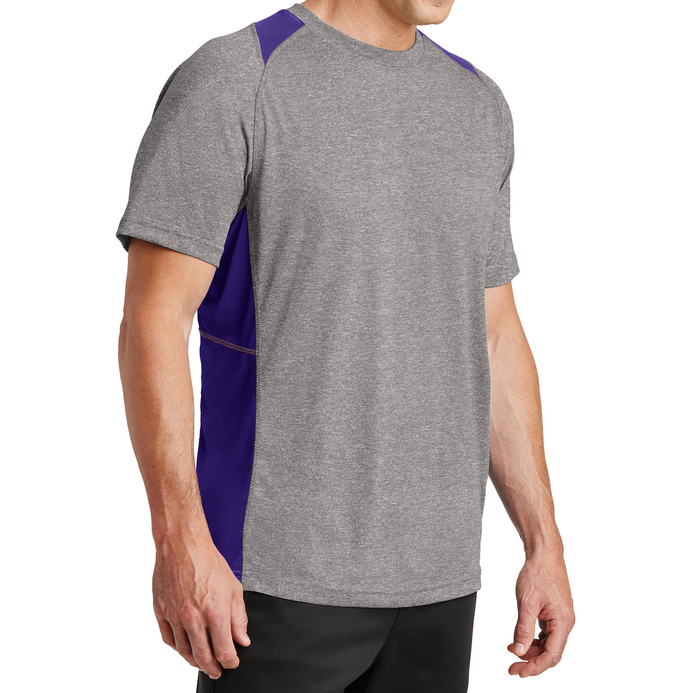 Men's Heather Colorblock Contender Tee Vintage Heather/ Purple Side