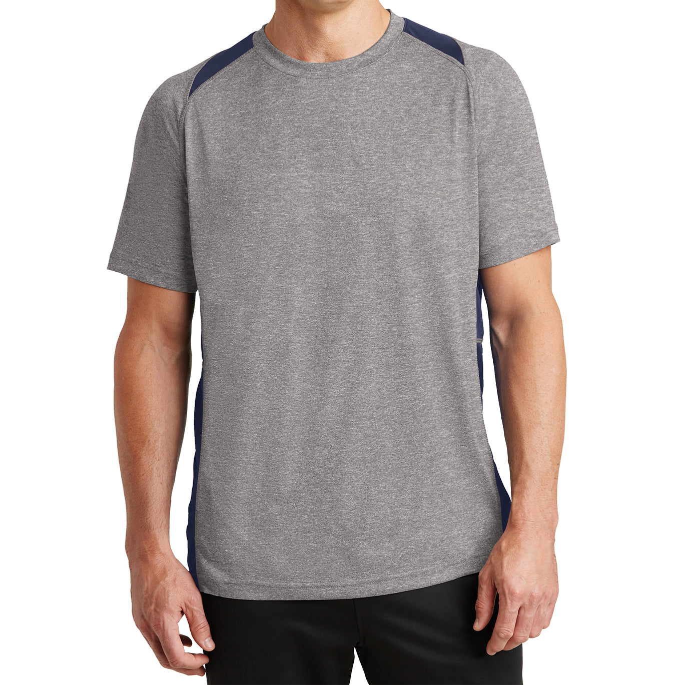 Men's Heather Colorblock Contender Tee Vintage Heather/ True Navy Front