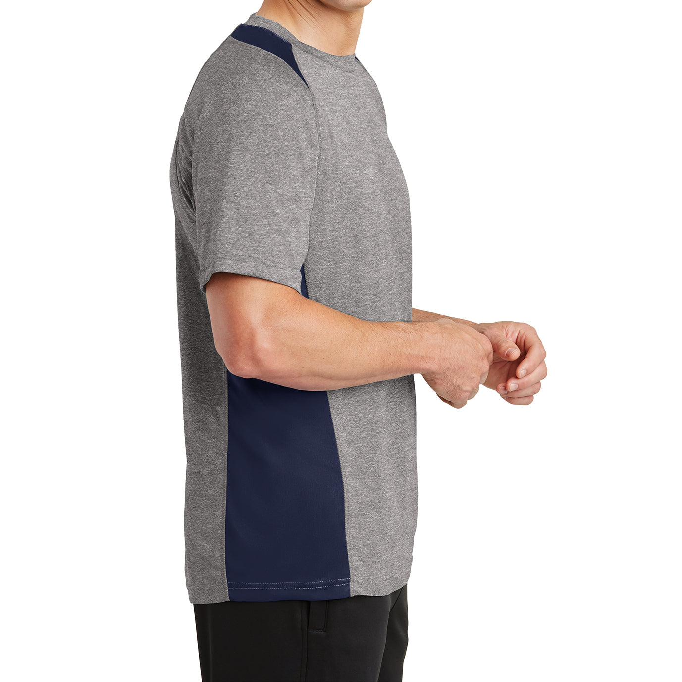Men's Heather Colorblock Contender Tee Vintage Heather/ True Navy Side