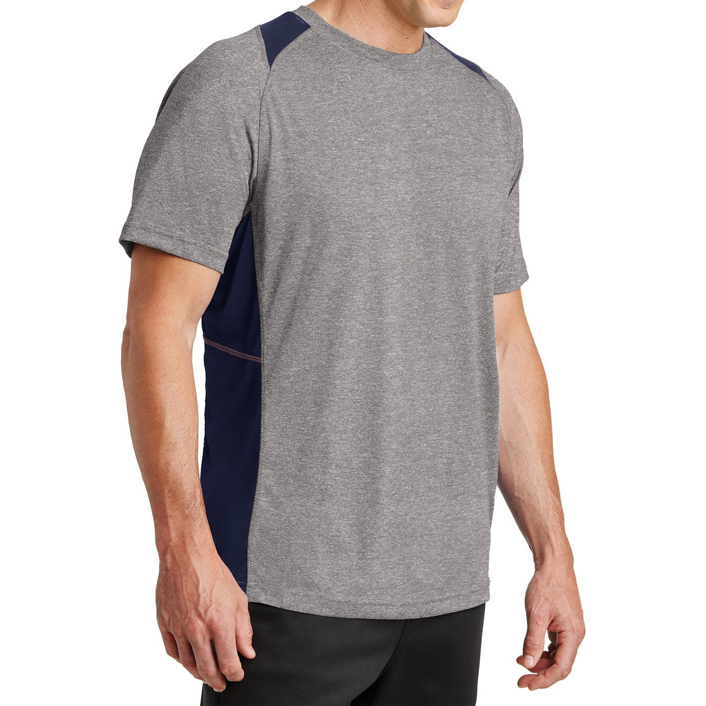 Men's Heather Colorblock Contender Tee Vintage Heather/ True Navy Side