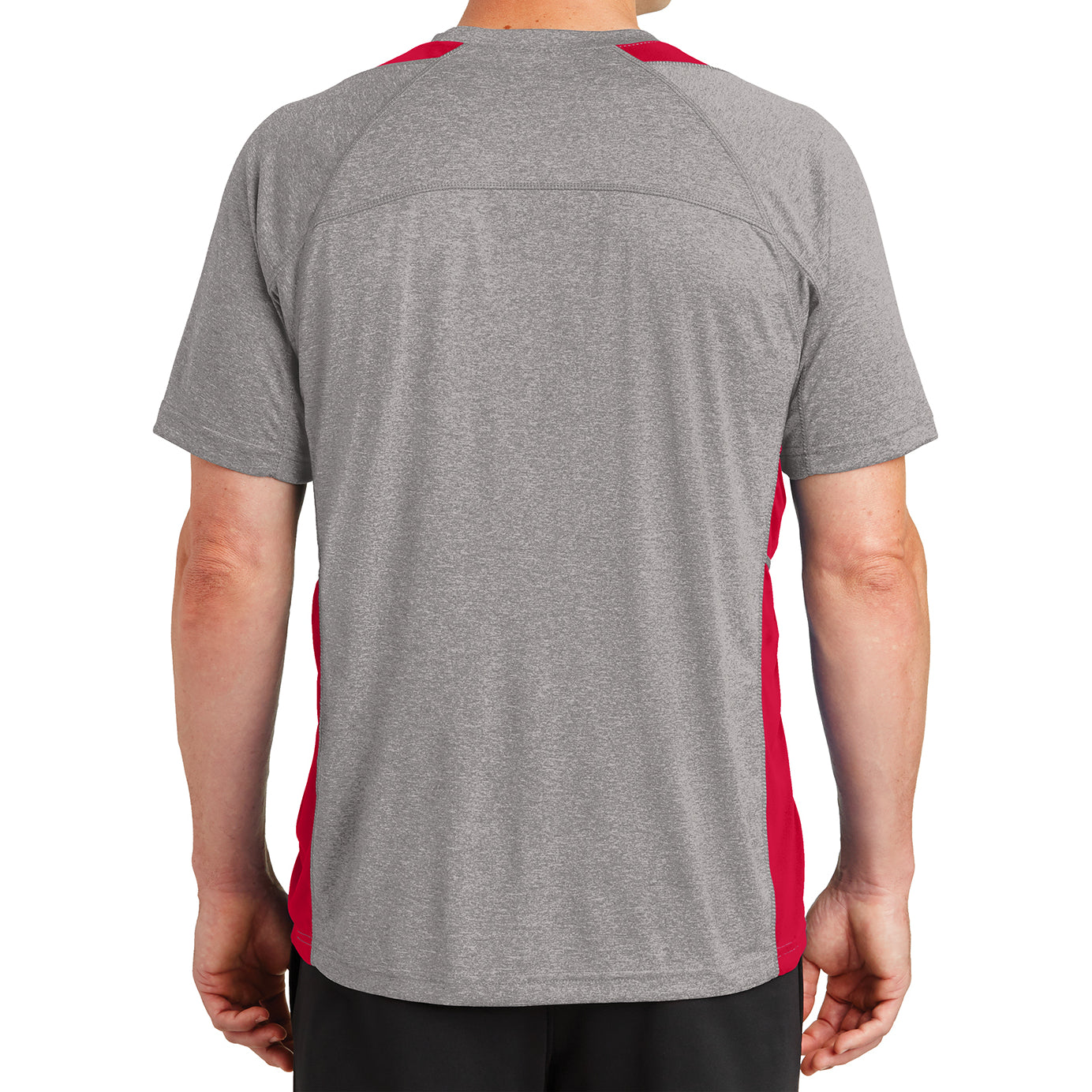 Men's Heather Colorblock Contender Tee Vintage Heather/ True Red Back