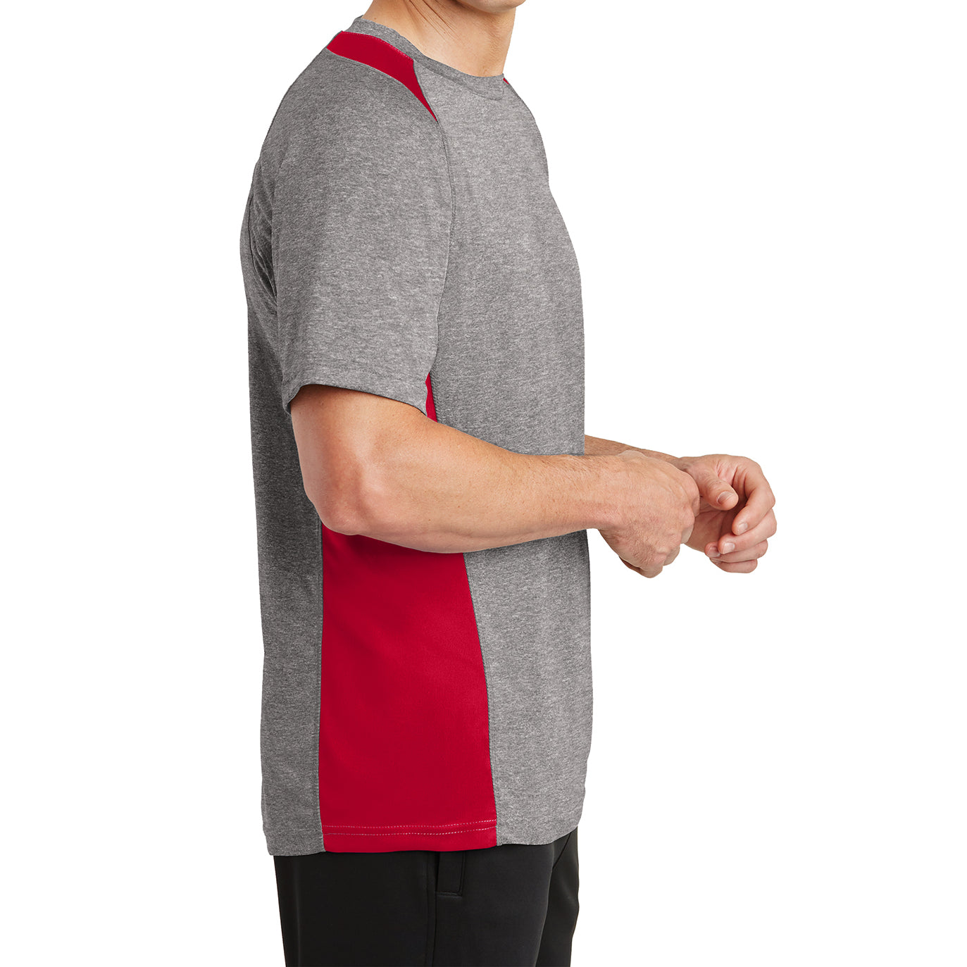 Men's Heather Colorblock Contender Tee Vintage Heather/ True Red Side