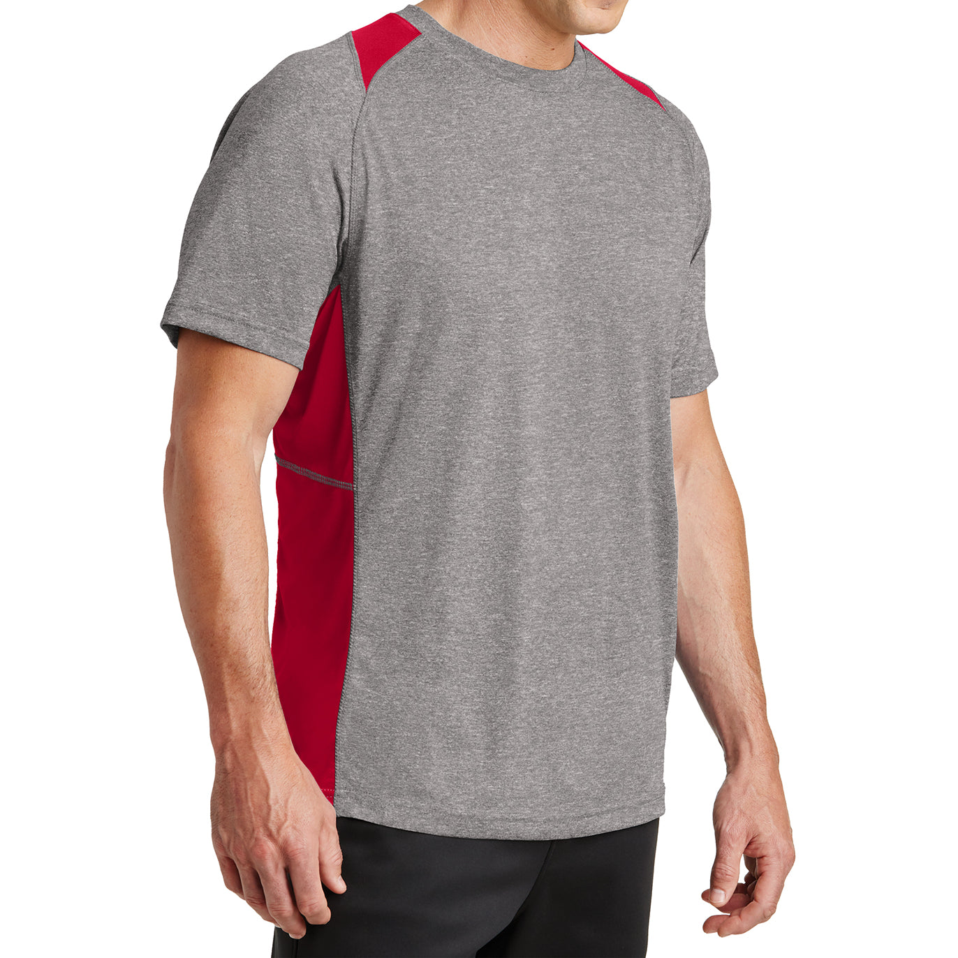 Men's Heather Colorblock Contender Tee Vintage Heather/ True Red Side