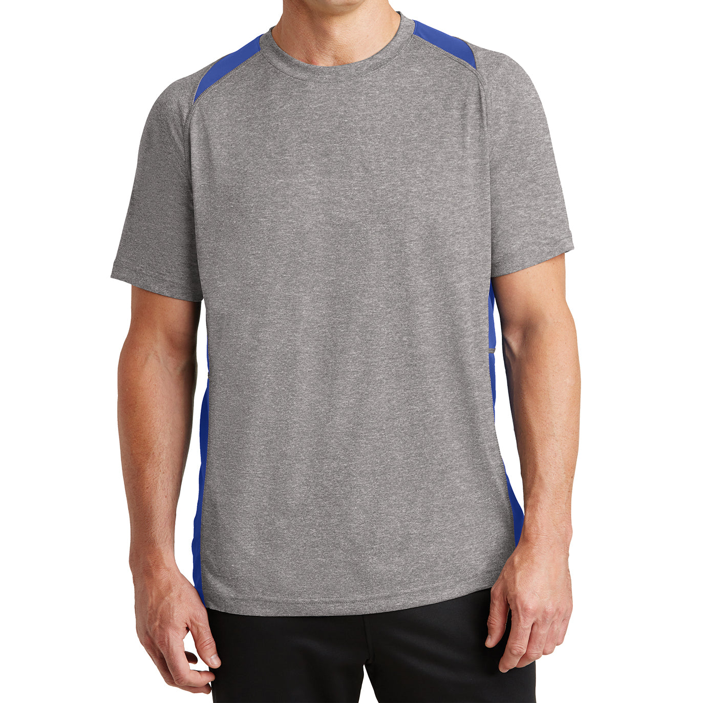 Men's Heather Colorblock Contender Tee Vintage Heather/ True Royal Front