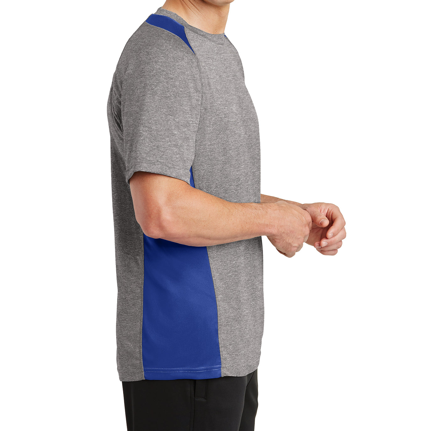 Men's Heather Colorblock Contender Tee Vintage Heather/ True Royal Side